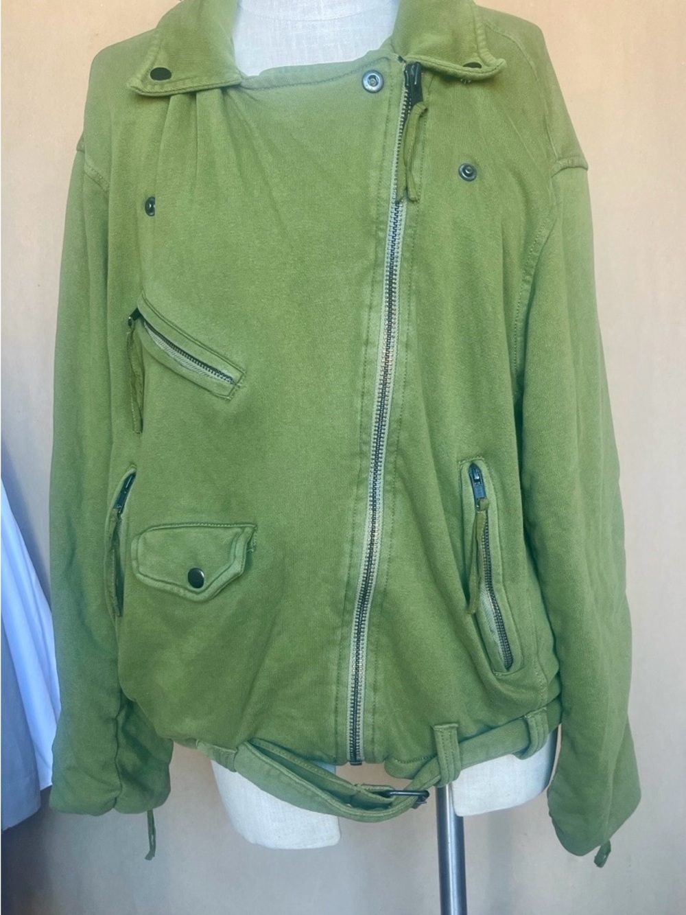 Free People Rebel Rebel Knit Moto Jacket Olive Sparrow Green Small